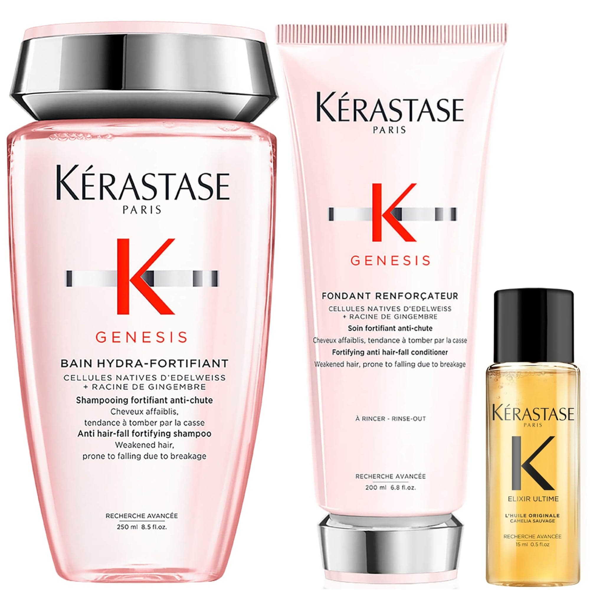 Kérastase Genesis Hydra-Fortifiant Shampoo & Fondant Reinforcateur Conditioner with Mini Elixir Ultime L'Huille Original